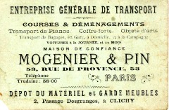 Carte de l'Entreprise Générale de Transport MOGENIER & PIN