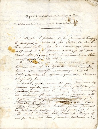 Réponse à la délibération du Conseil de Sixt relative aux biens communaux de la section de Sur-le-Four-1845