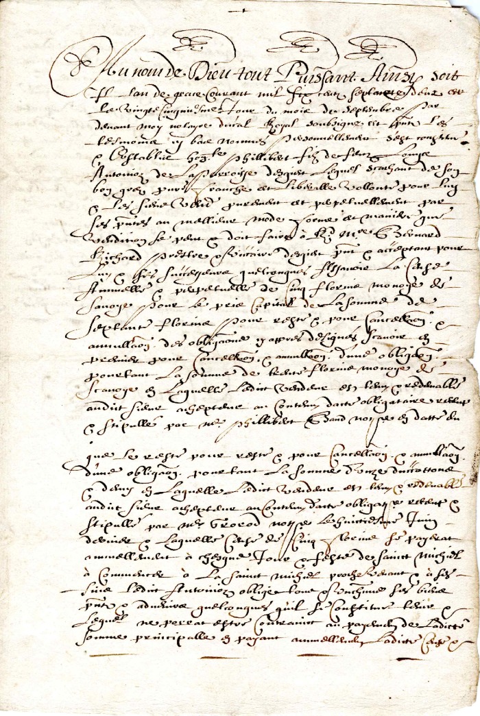 Reconnaissance de dette signé abbé RANNOZ -1662