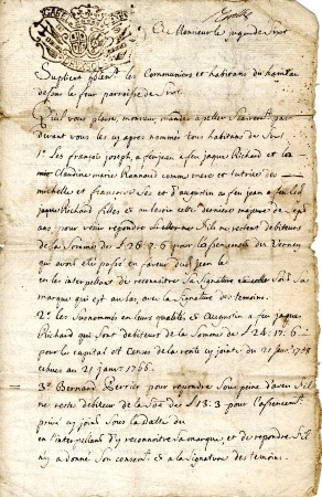 Courrier de Mr le Juge de Sixt - 1767