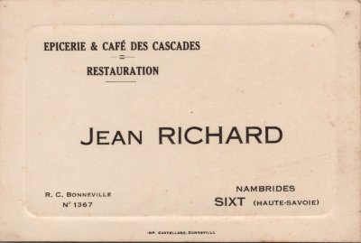 Carte de visite du Café des Cascades à Nambride