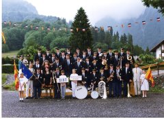 Photo de l'harmonie de Sixt à la fête des Musiques à Samoëns en 1989