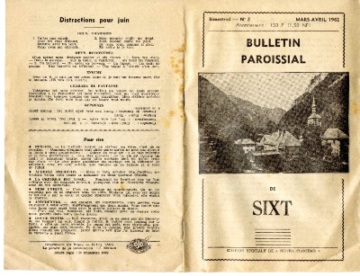 Bulletin Paroissial de Sixt mars-avril 1962