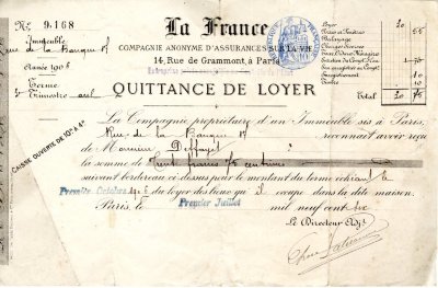 Quittance de loyer en 1906