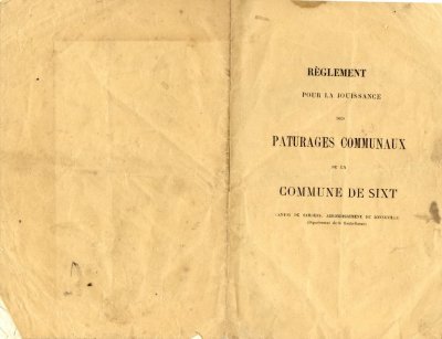 Livret du règlement pour la jouissance des pâturages communaux de la commune de Sixt