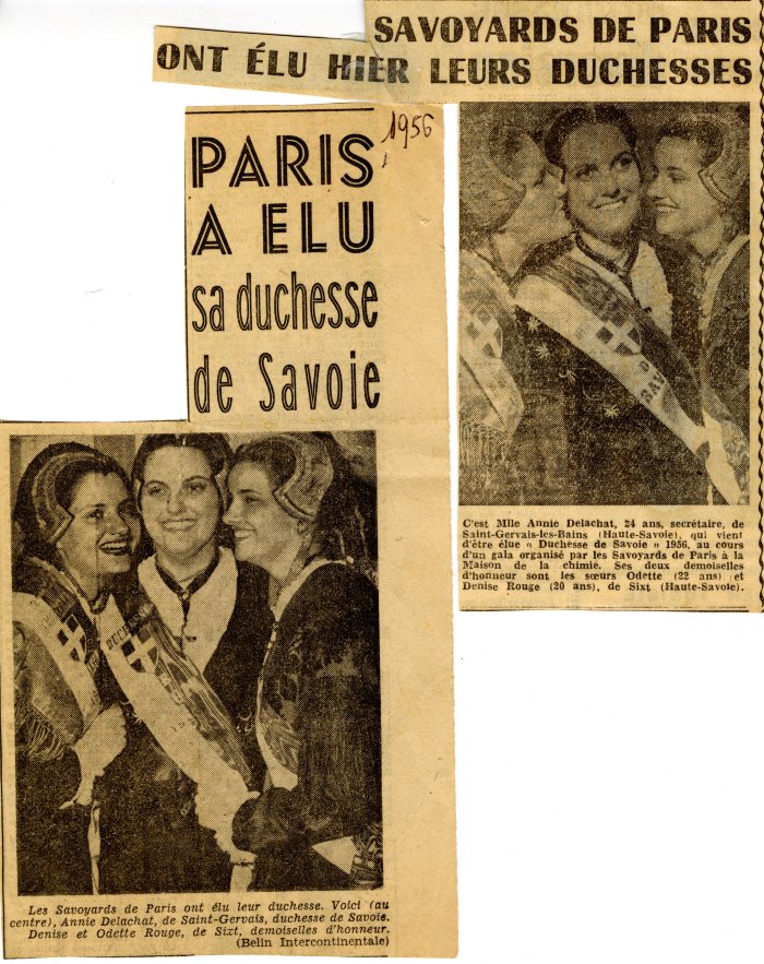 Article de journal de 1956 "Paris a élu sa duchesse de Savoie"