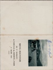 Menu du 9e Banquet de l'Amicale des Sizerets à Paris le 11 mars 1934